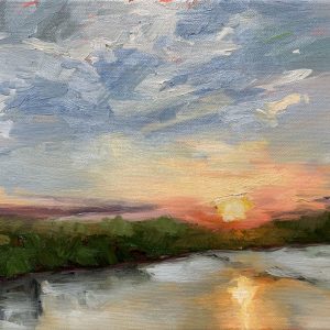 sunset from powhite bridge, original oil painting, bart levy