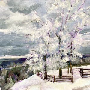 winter on bent mountain, original oil painting, bart levy