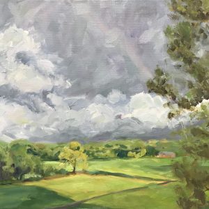The Rainbow Ends in Mert's Front Yard, an original oil painting by Bart Levy