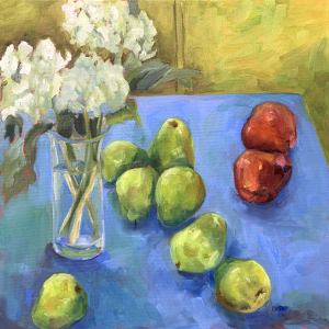 Flowers, Apples, Pears, original oil painting, bart levy