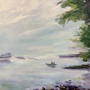 Foggy Fishing, original oil painting by Bart Levy